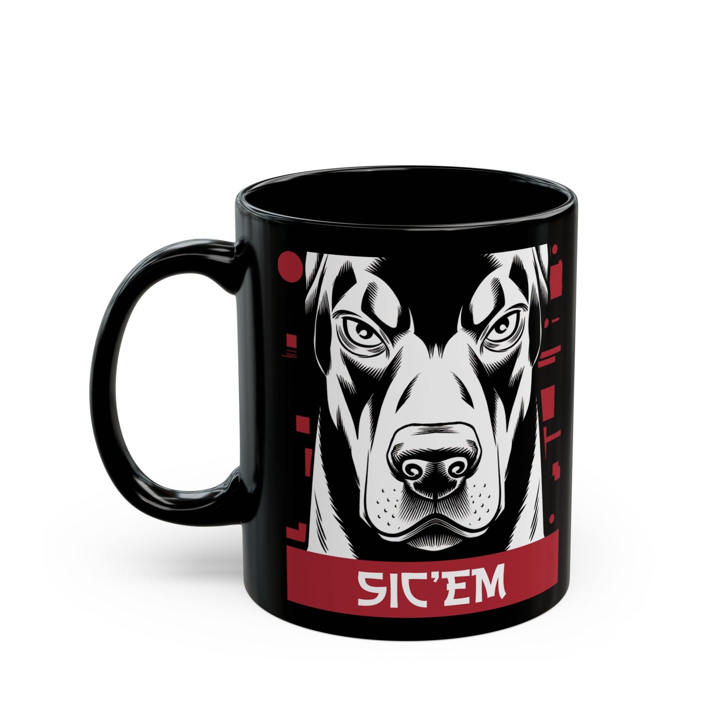 Sic'em Doberman - Black Ceramic Mug