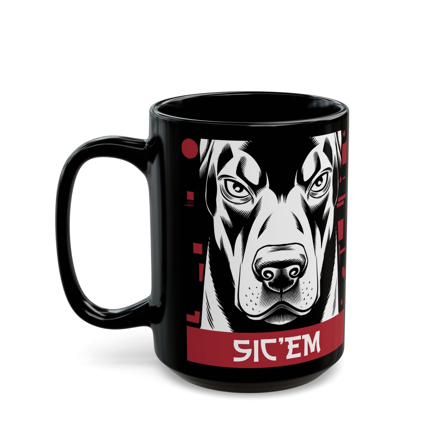Sic'em Doberman - Black Ceramic Mug