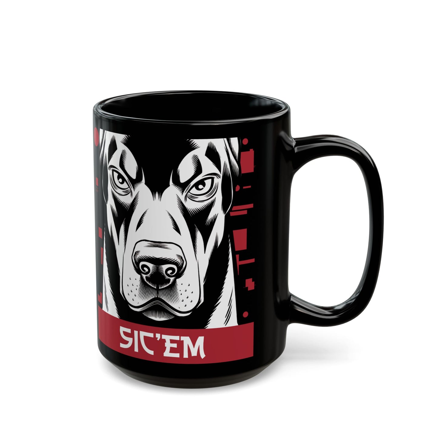 Sic'em Doberman - Black Ceramic Mug