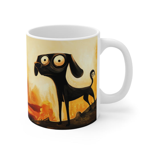 Fido vs the Volcano - Ceramic Mug