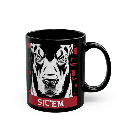 Sic'em Doberman - Black Ceramic Mug